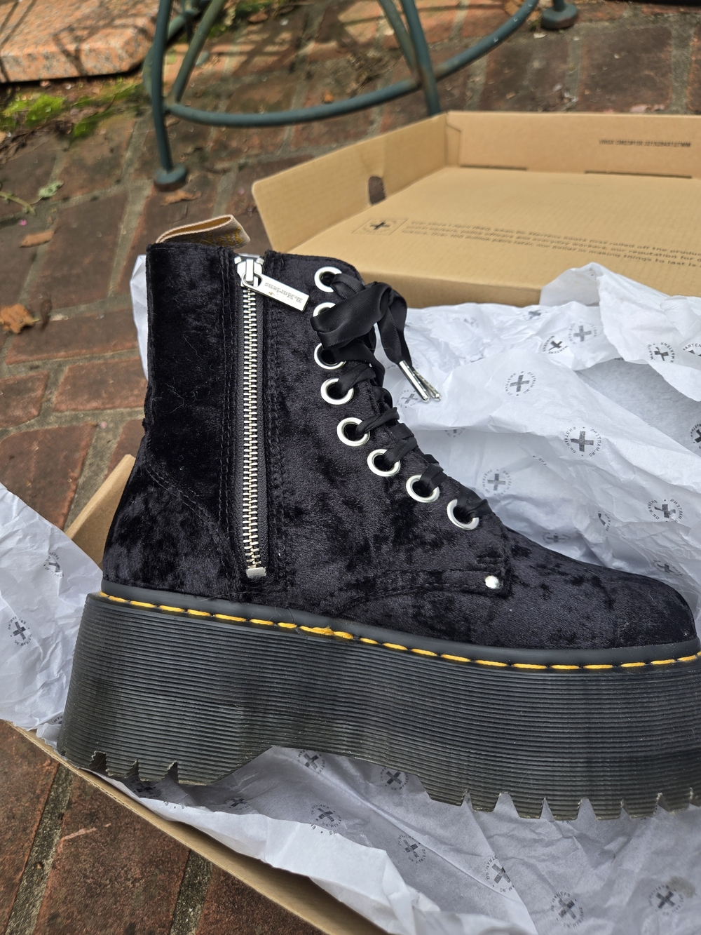 Dr. Martens Crushed Black Velvet Jadon Max Platform Lace-Up Boots with Side Zip - Picture 8 of 9